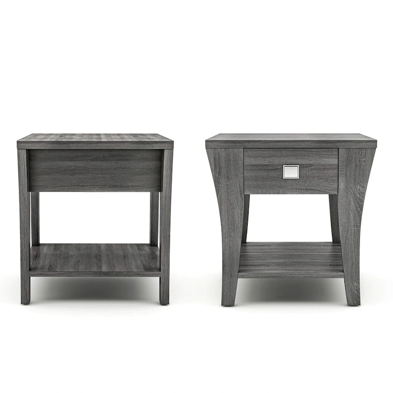 Modern Gray Flared Storage End Table with Drawer and Open Shelf