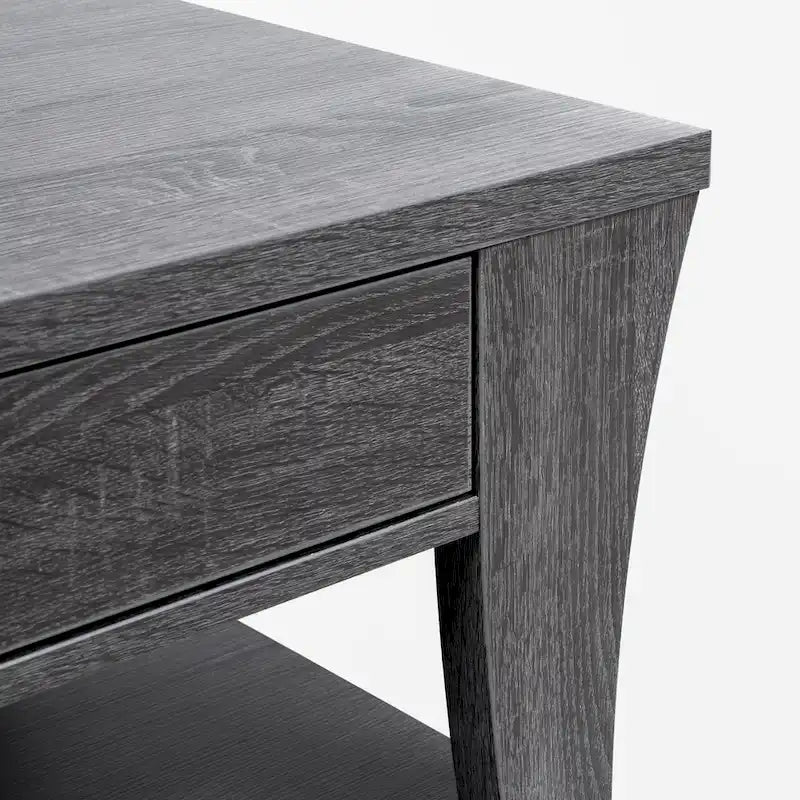 Modern Gray Flared Storage End Table with Drawer and Open Shelf