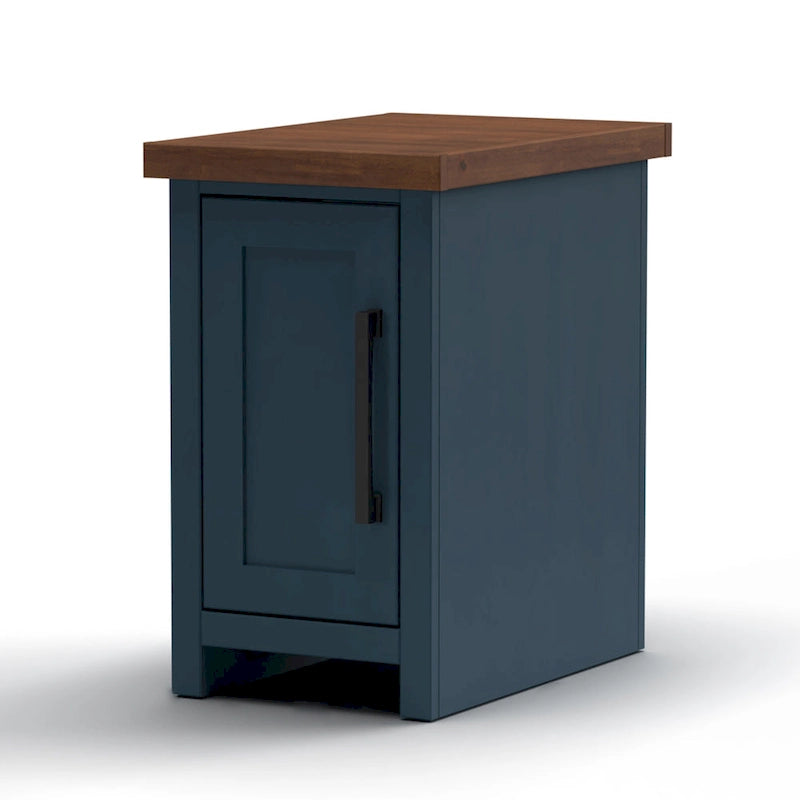 14 Inch Chairside Accent Table, Blue Denim and Whiskey Finish