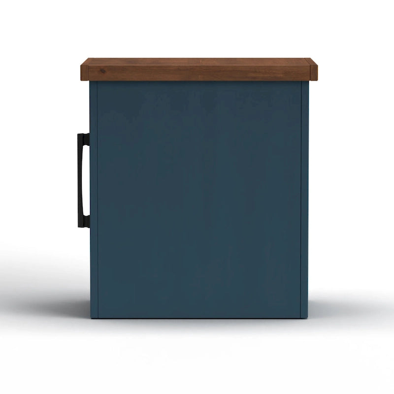 14 Inch Chairside Accent Table, Blue Denim and Whiskey Finish