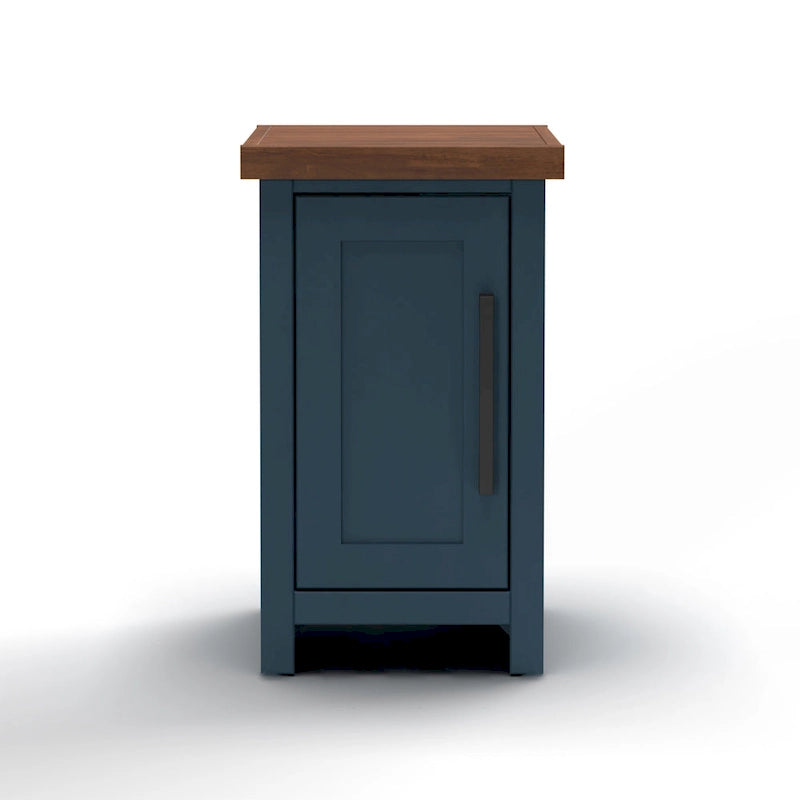 14 Inch Chairside Accent Table, Blue Denim and Whiskey Finish