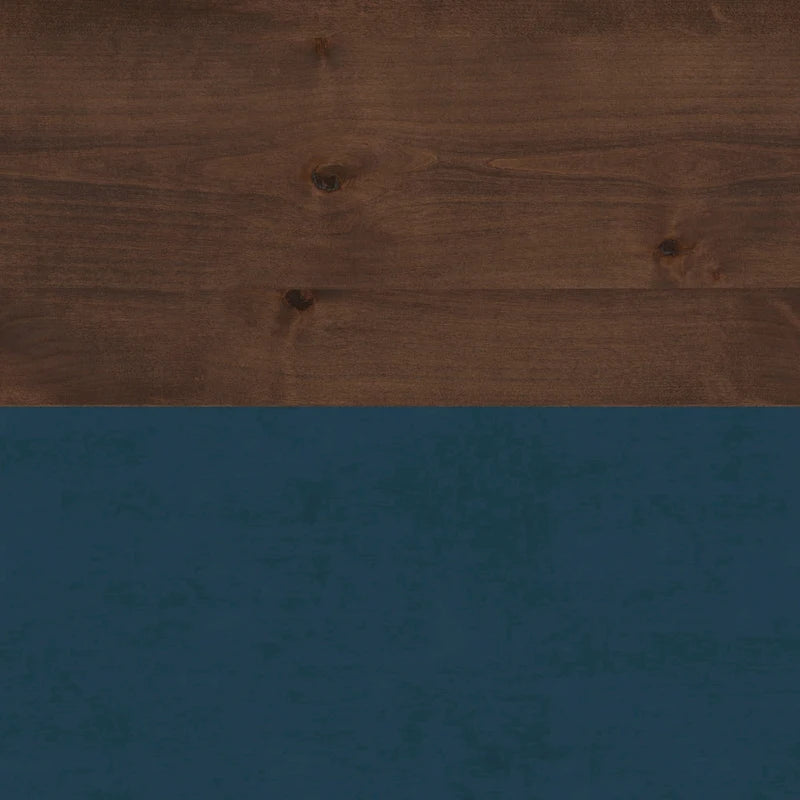14 Inch Chairside Accent Table, Blue Denim and Whiskey Finish