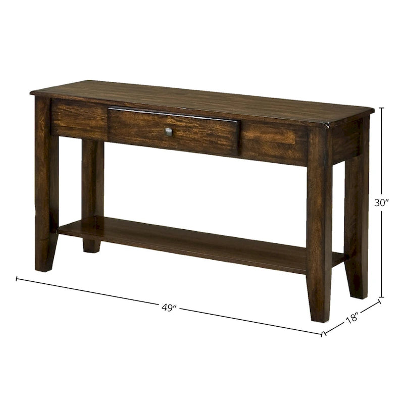 49 Inch Mango Wood Console Table with Drawer and Shelf, Raisin Finish