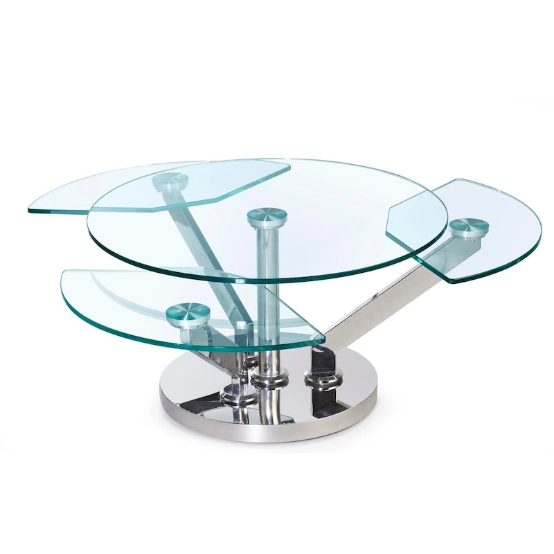 32 Inch Round Motion Glass Top Cocktail Table