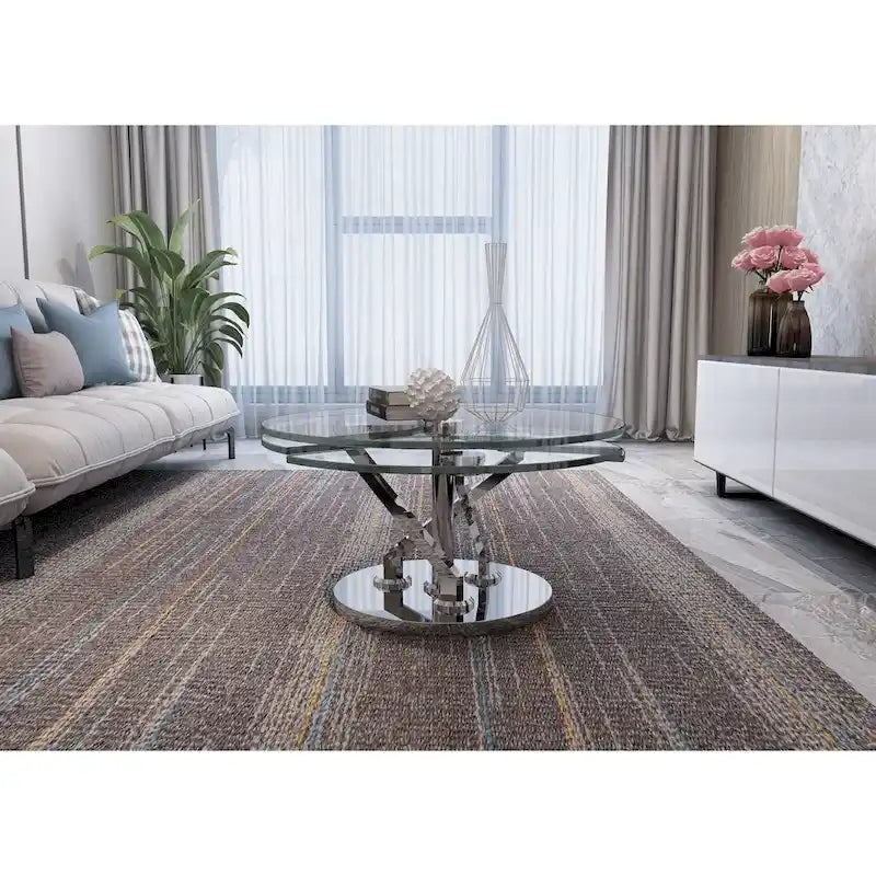 32 Inch Round Motion Glass Top Cocktail Table