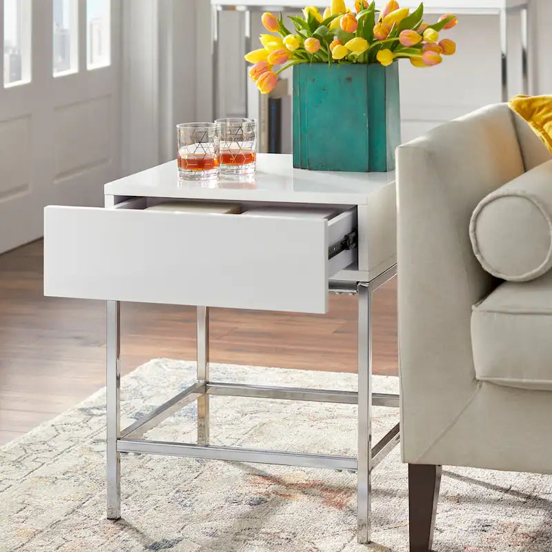 White High-Gloss Metal End Table