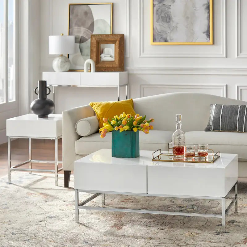 White High-Gloss Metal End Table