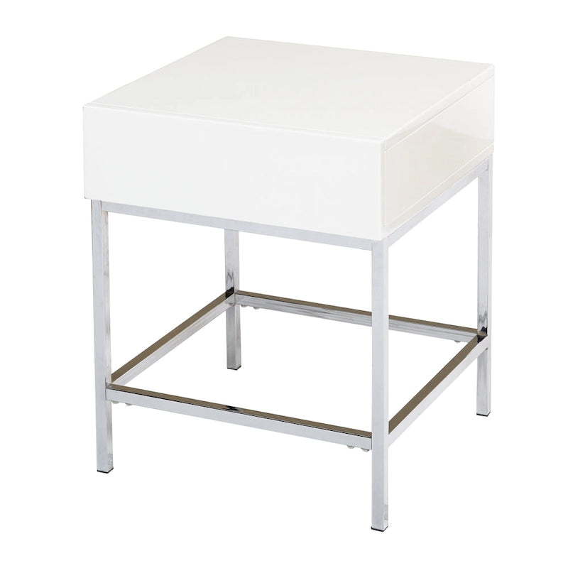 White High-Gloss Metal End Table