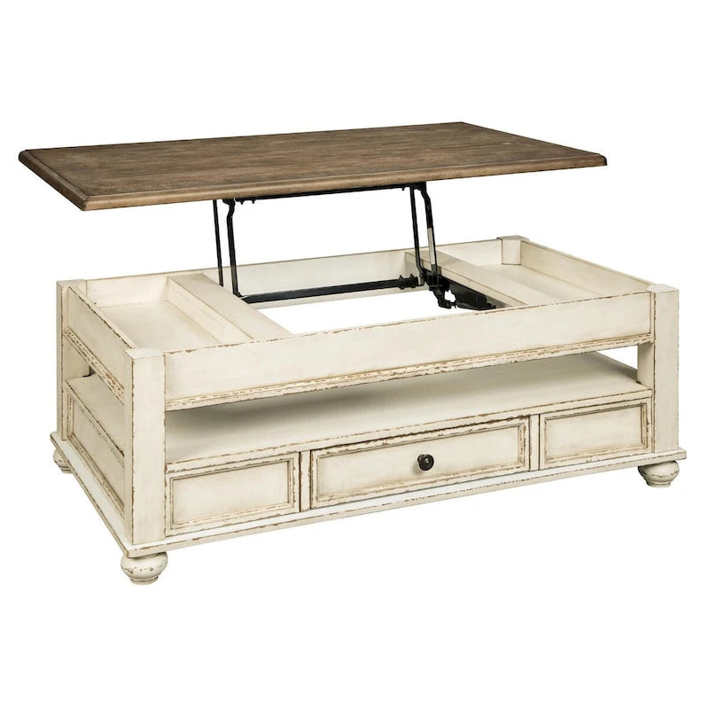 White and Brown Traditional Lift Top Cocktail Table