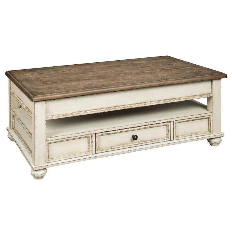 White and Brown Traditional Lift Top Cocktail Table
