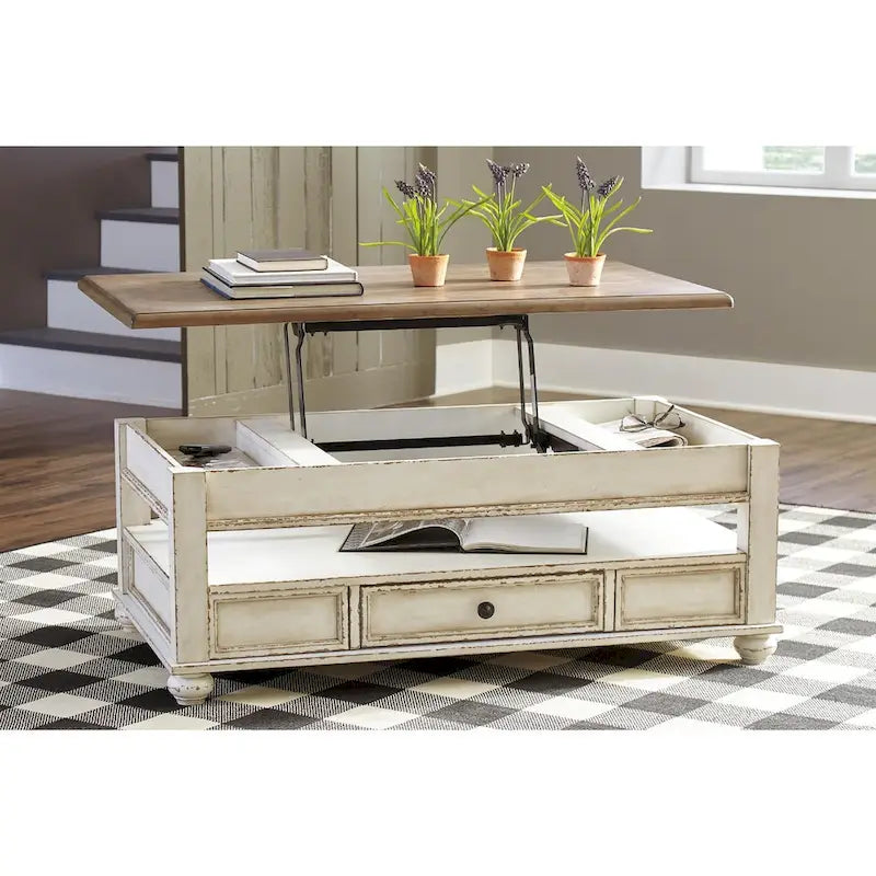 White and Brown Traditional Lift Top Cocktail Table