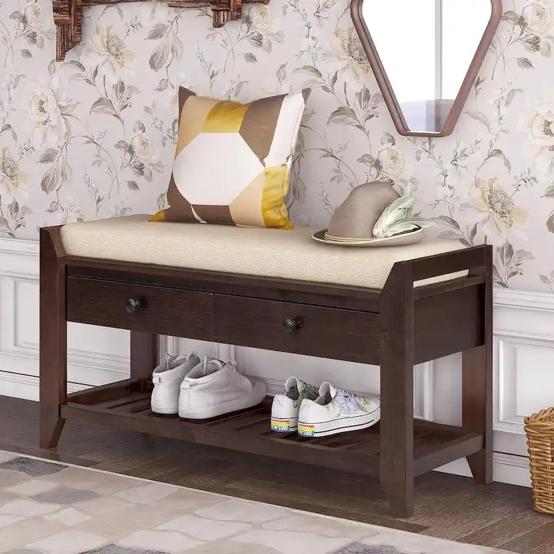 39 Modern Versatile Entry Upholstered Storage Bench with Shoe Rack and Drawers