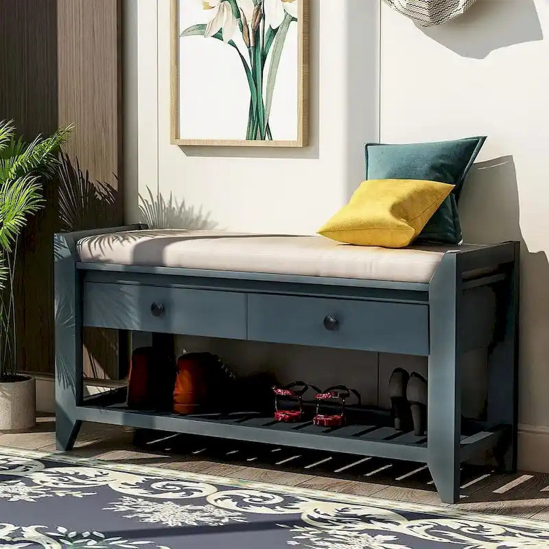 39 Modern Versatile Entry Upholstered Storage Bench with Shoe Rack and Drawers