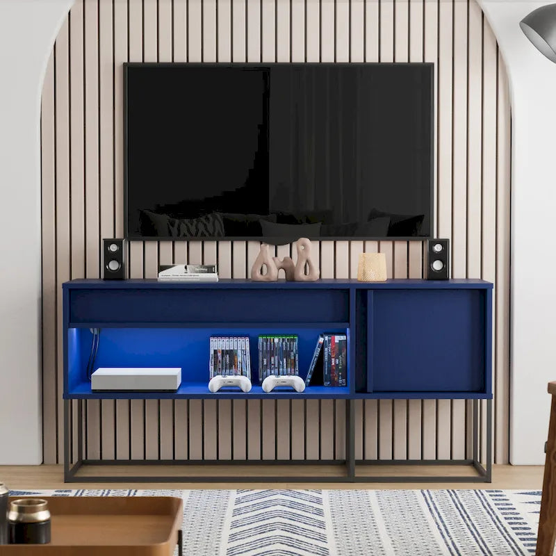 Moderní 60palcový LED TV stolek se zásuvkou a kovovými nohami, 16 barev