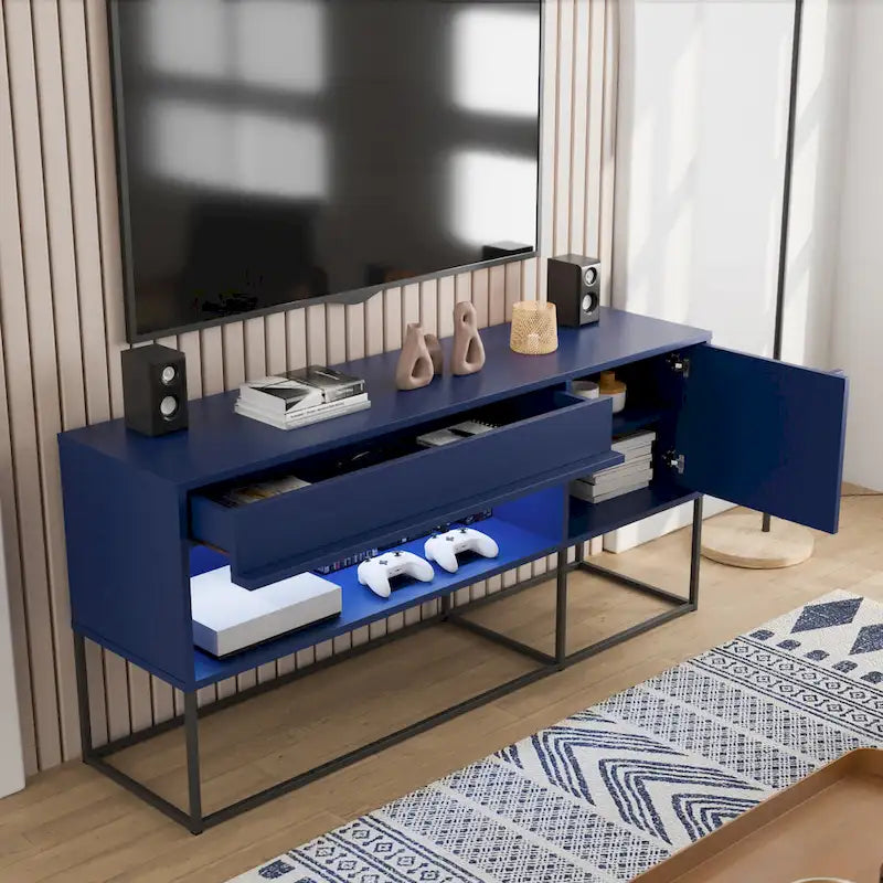 Moderní 60palcový LED TV stolek se zásuvkou a kovovými nohami, 16 barev