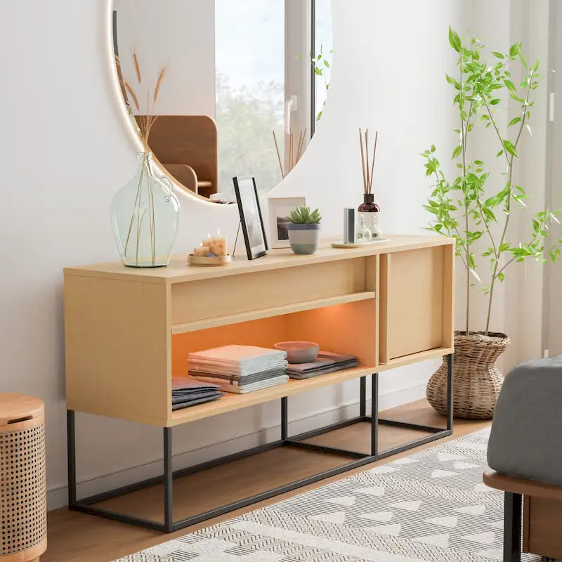Moderní 60palcový LED TV stolek se zásuvkou a kovovými nohami, 16 barev