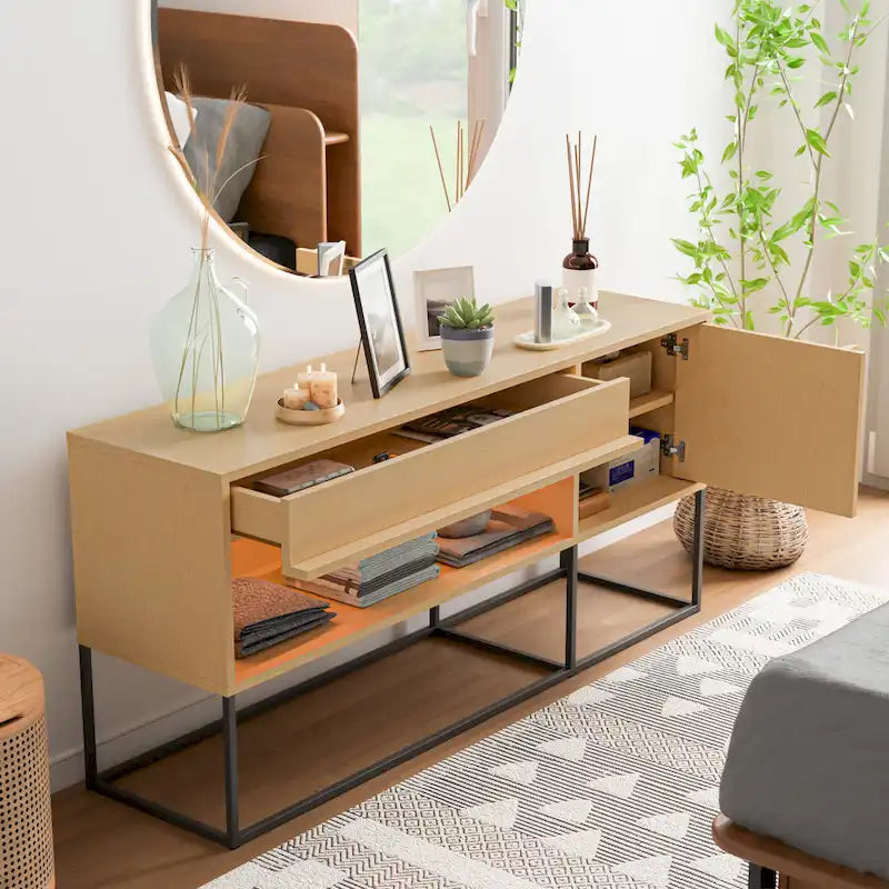 Moderní 60palcový LED TV stolek se zásuvkou a kovovými nohami, 16 barev