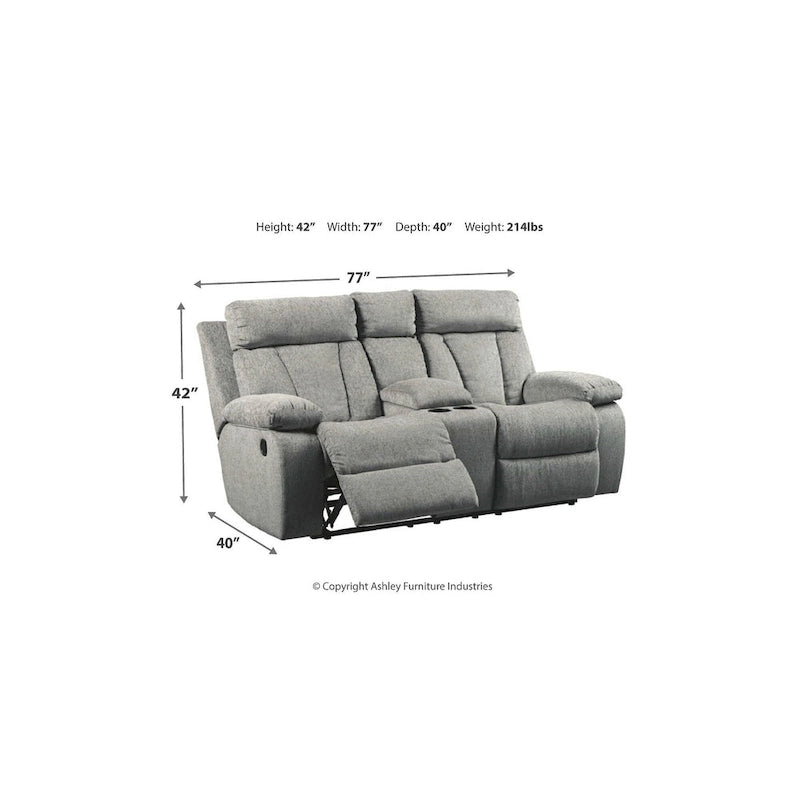 Reclining Loveseat with Console and Cup Holders, Fog