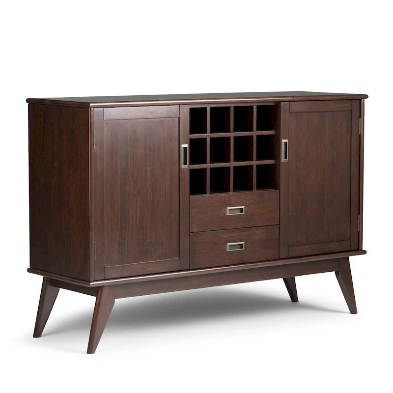 Solid Hardwood 54 Inch Wide Mid Century Modern Sideboard Buffet with Wine Rack