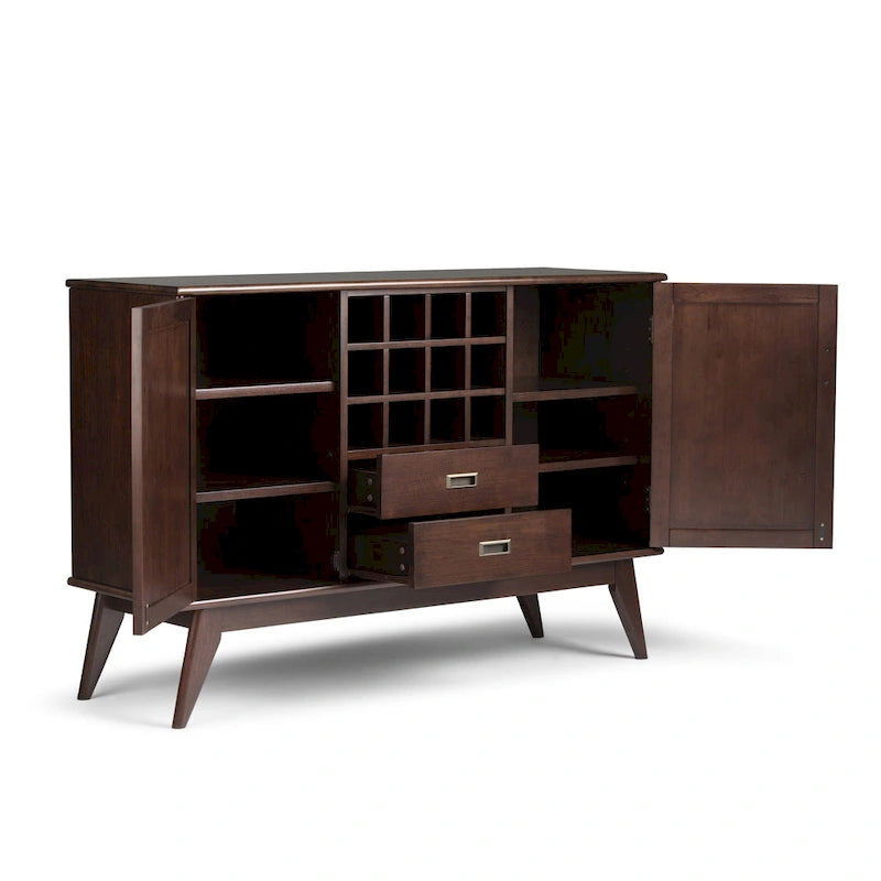 Solid Hardwood 54 Inch Wide Mid Century Modern Sideboard Buffet with Wine Rack