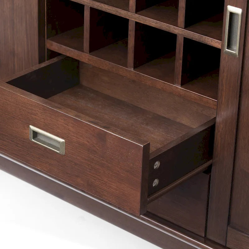 Solid Hardwood 54 Inch Wide Mid Century Modern Sideboard Buffet with Wine Rack