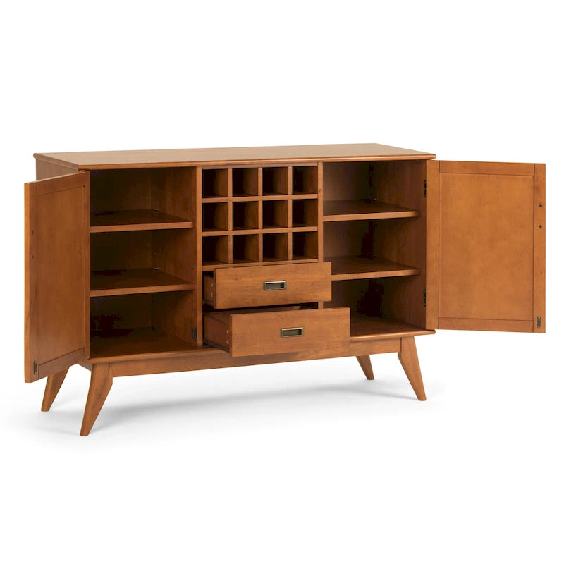 Masivní dřevěný příborník/bufet ve stylu Mid-Century Modern, šířka 137 cm, s vinotékou