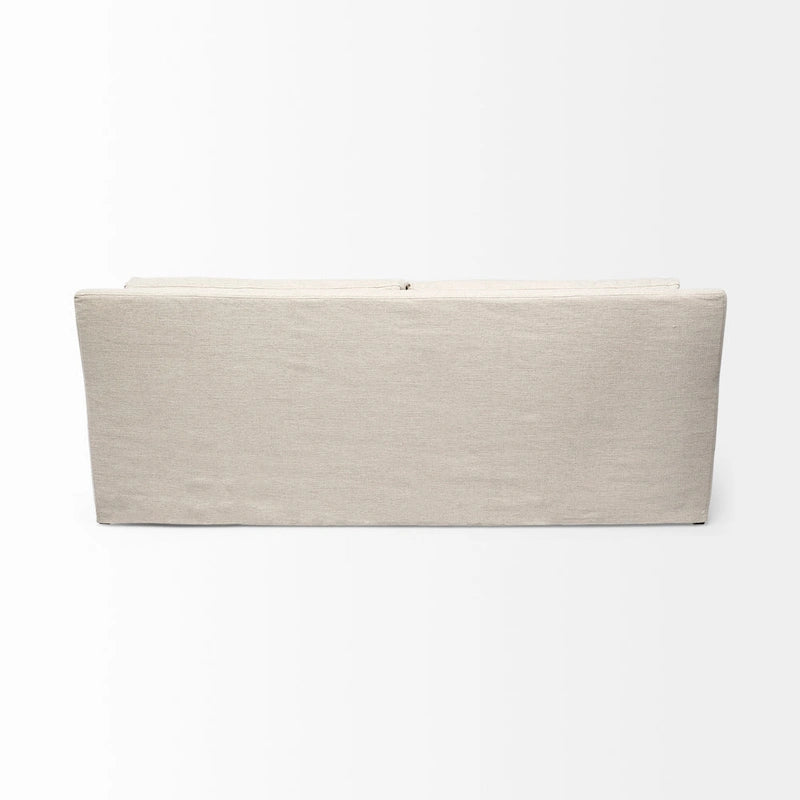 Beige Fabric Slipcover Sofa with Double Stacked Back Cushions