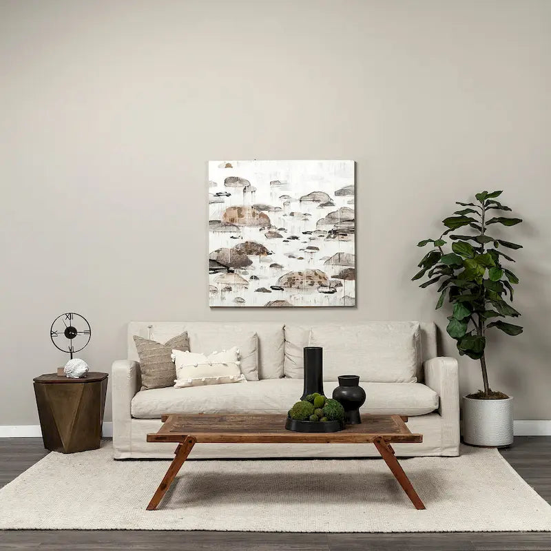 Beige Fabric Slipcover Sofa with Double Stacked Back Cushions