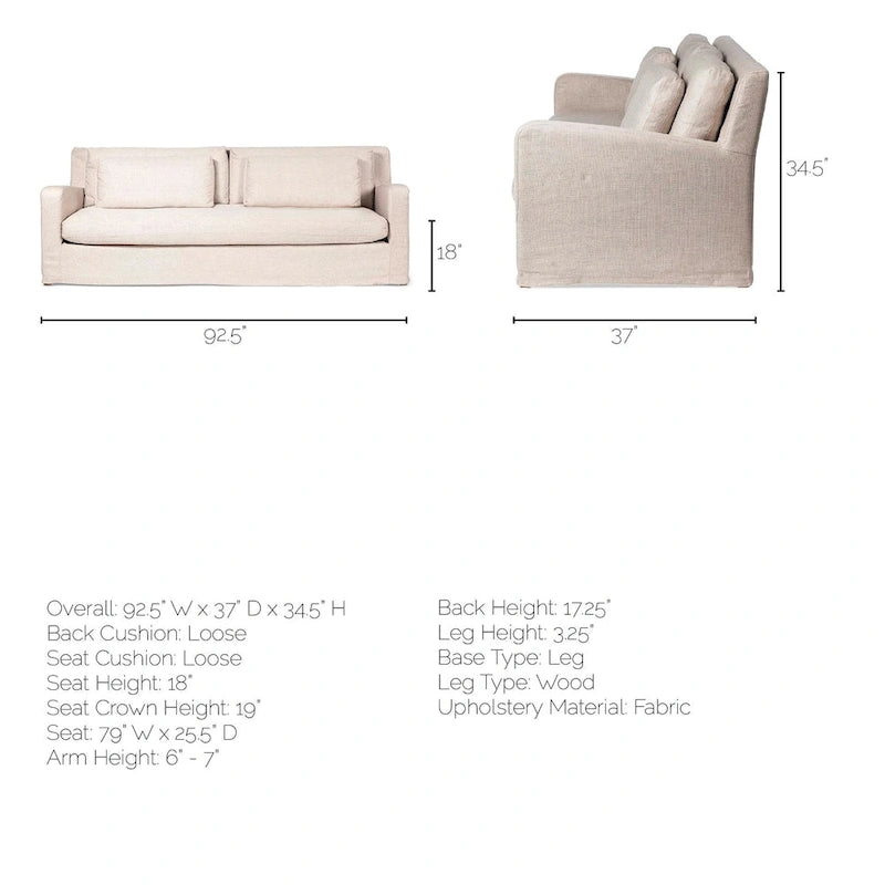 Beige Fabric Slipcover Sofa with Double Stacked Back Cushions
