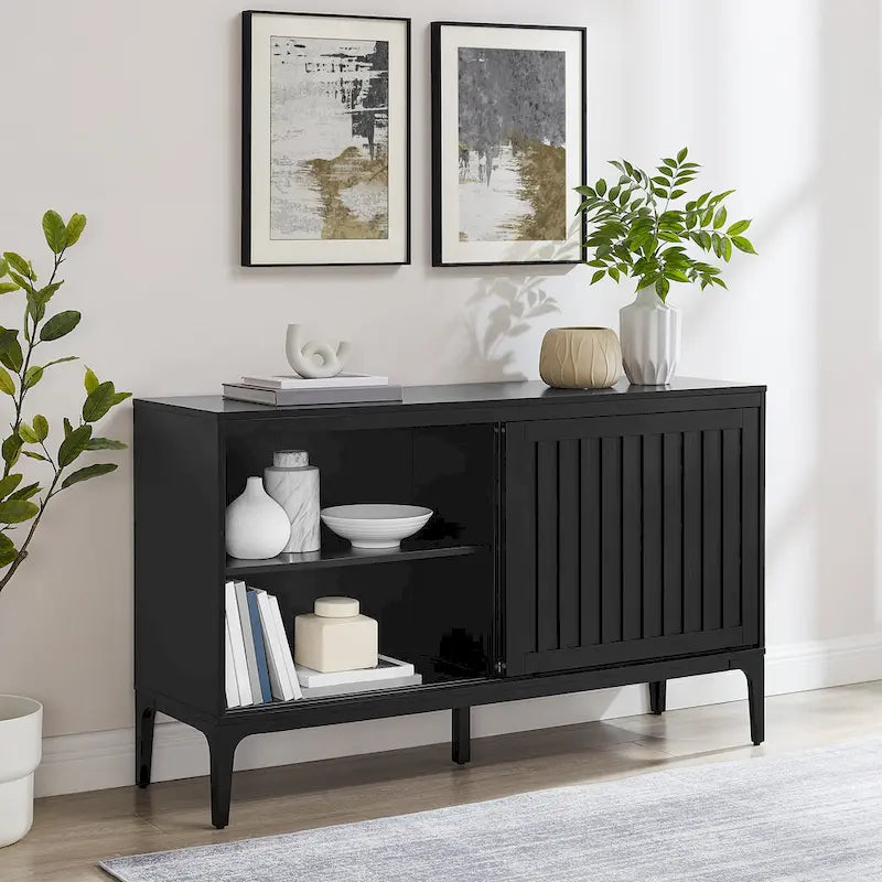 Mid-Century Modern Sideboard with Sliding Doors and Adjustable Shelves