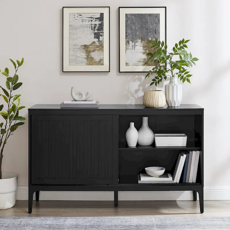 Mid-Century Modern Sideboard with Sliding Doors and Adjustable Shelves