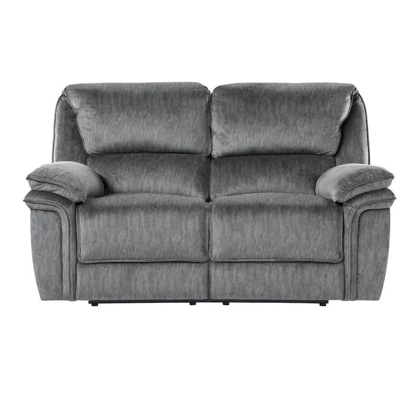 65 Inch Manual Double Recliner Loveseat, Tufted Gray Microfiber