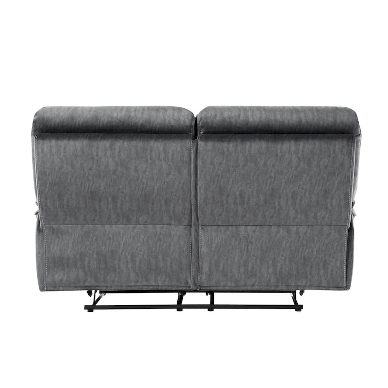 65 Inch Manual Double Recliner Loveseat, Tufted Gray Microfiber