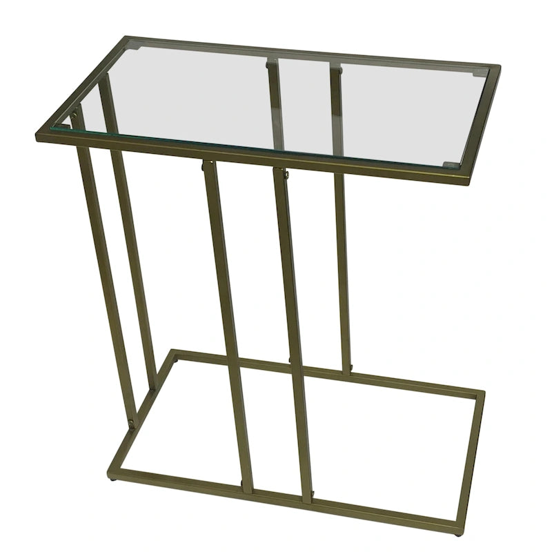 Antique Gold Six-Leg End Table with Clear Glass Top