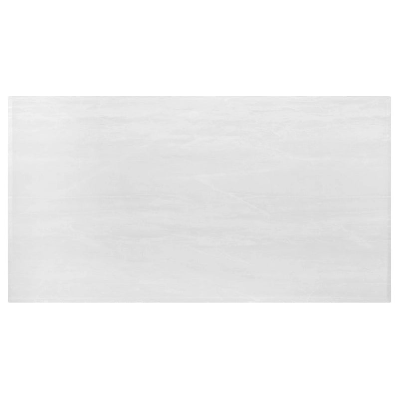 71 Inch Dining Table, Rectangular White Faux Marble Top, Pedestal Base