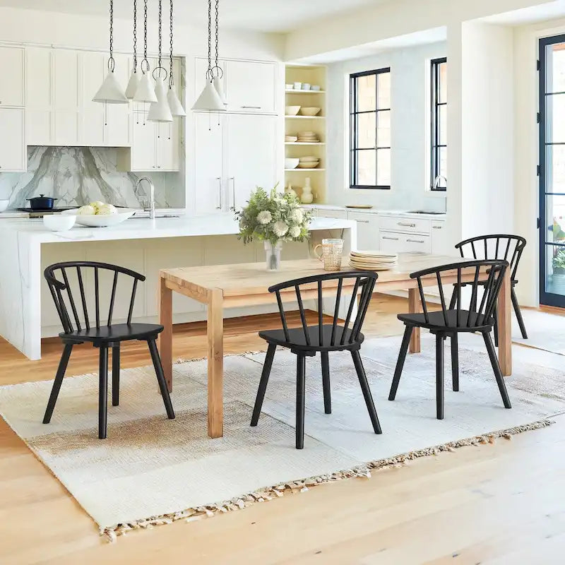Modern Kitchen Wooden Spindle Back Armless Dining Chairs, Set of 4