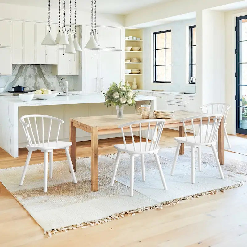 Modern Kitchen Wooden Spindle Back Armless Dining Chairs, Set of 4