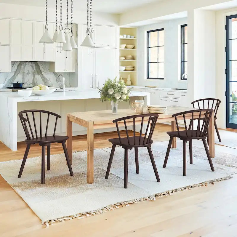 Modern Kitchen Wooden Spindle Back Armless Dining Chairs, Set of 4