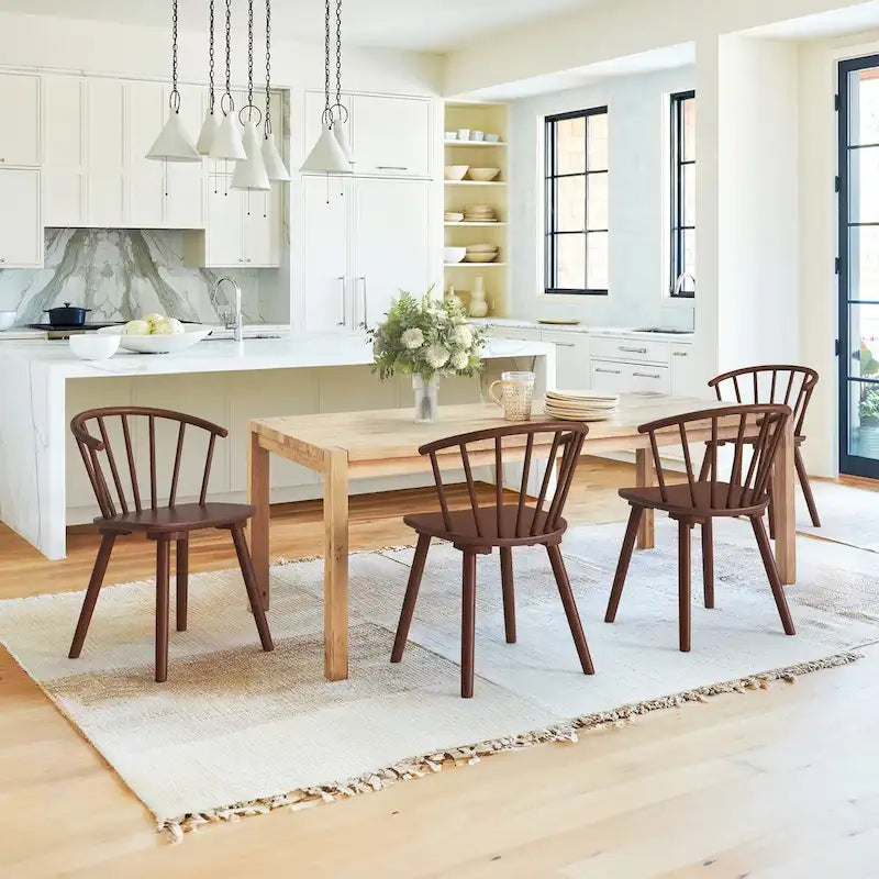Modern Kitchen Wooden Spindle Back Armless Dining Chairs, Set of 4