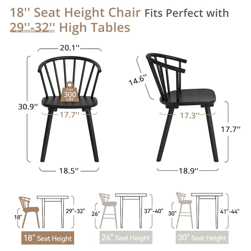 Modern Kitchen Wooden Spindle Back Armless Dining Chairs, Set of 4