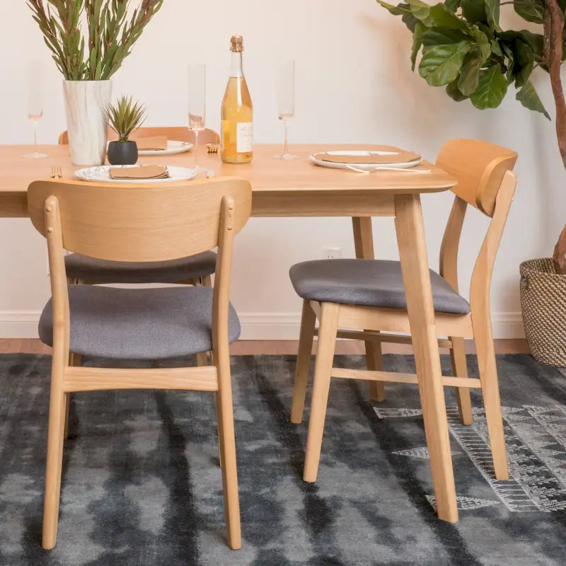 Mid-Century Upholstered Dining Chair with Rubberwood Legs