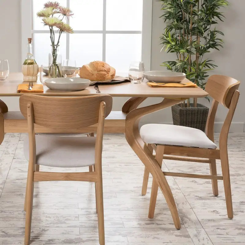 Mid-Century Upholstered Dining Chair with Rubberwood Legs