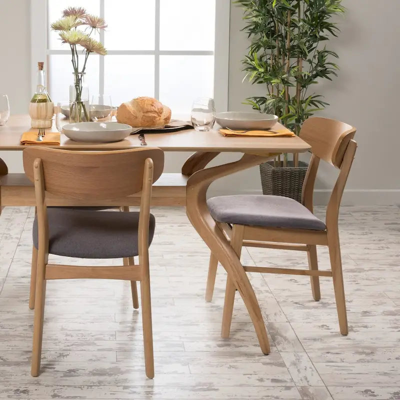 Mid-Century Upholstered Dining Chair with Rubberwood Legs