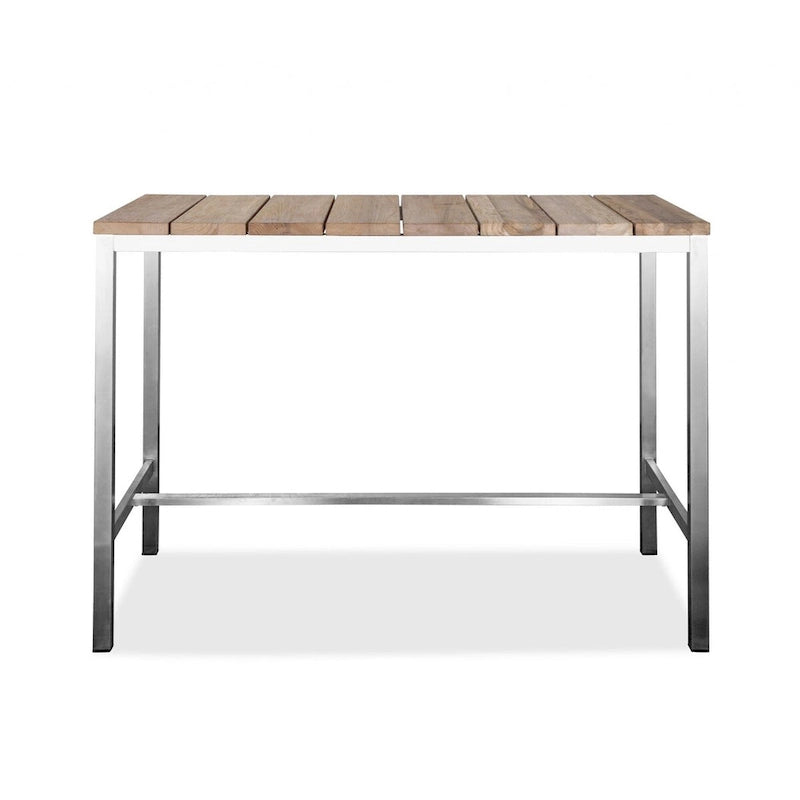 55 Inch Two-Tone Solid Wood and Stainless Steel Dining Table