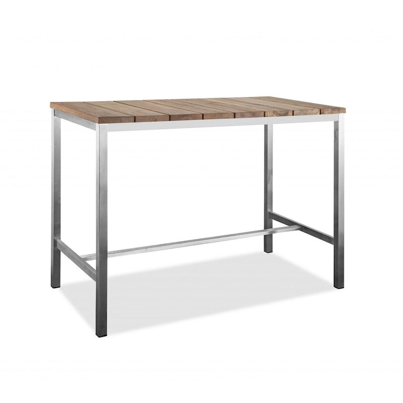 55 Inch Two-Tone Solid Wood and Stainless Steel Dining Table