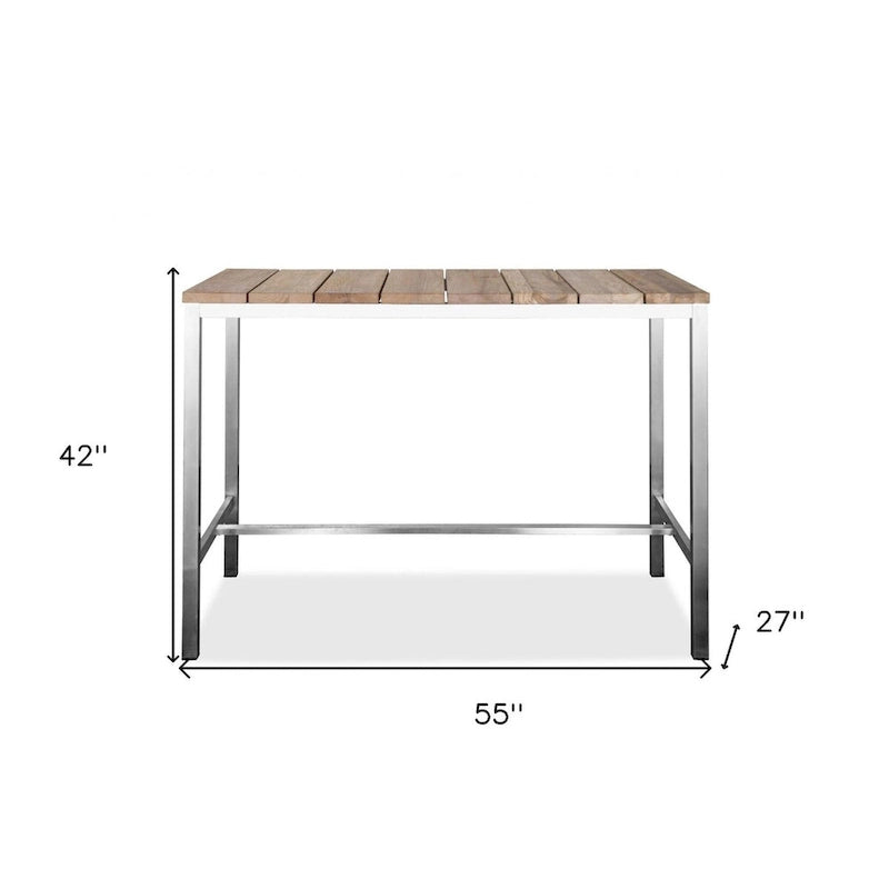 55 Inch Two-Tone Solid Wood and Stainless Steel Dining Table