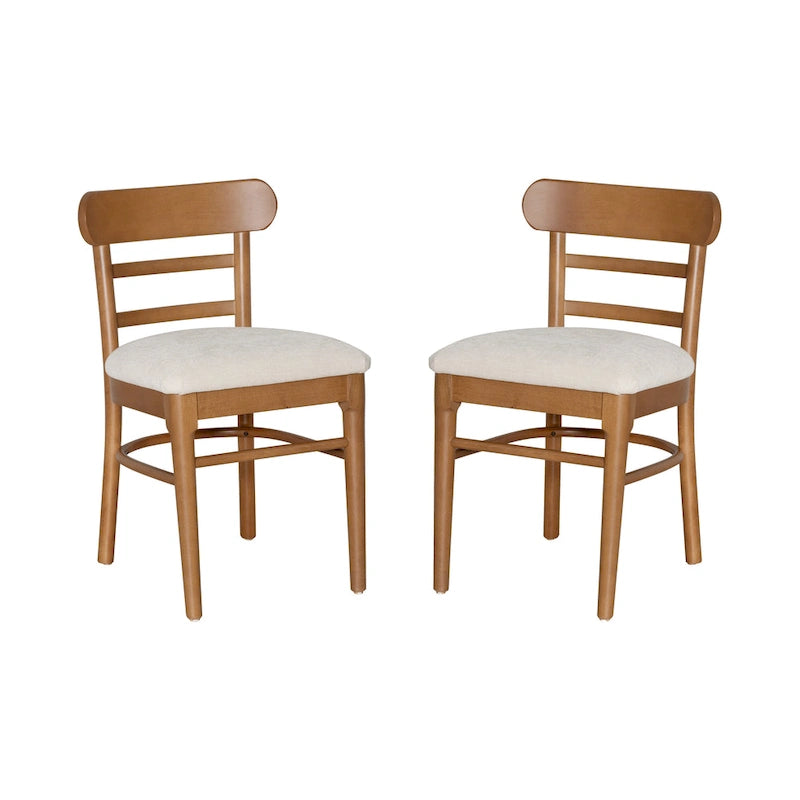 Brown and Grey Wooden Upholstered Dining Chair, Set of 2