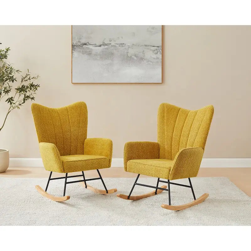 Boucle Upholstered Nursery Rocking Chair with Wood Legs, Set of 2