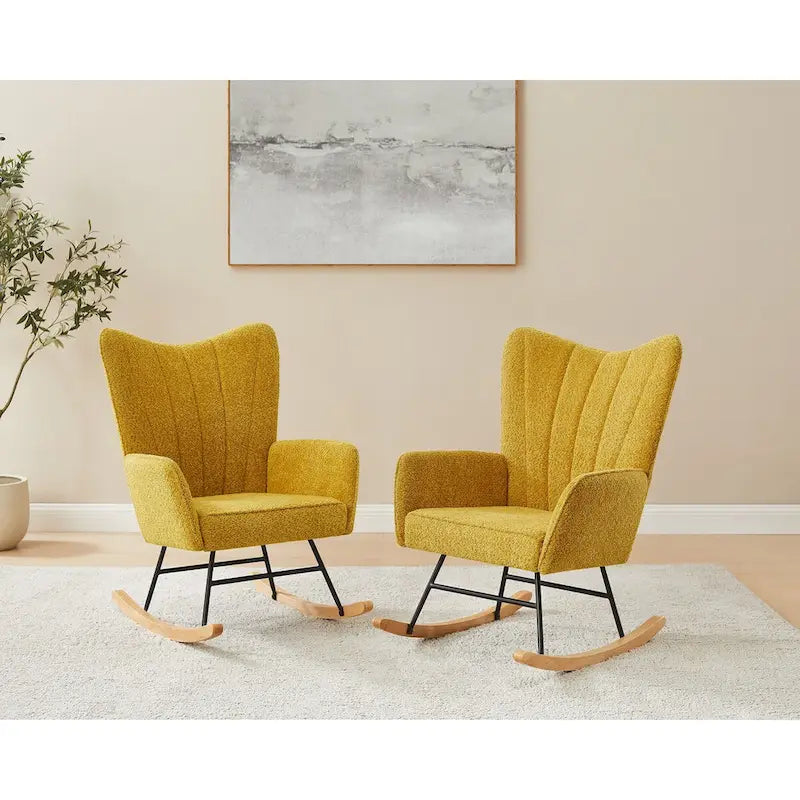 Boucle Upholstered Nursery Rocking Chair with Wood Legs, Set of 2
