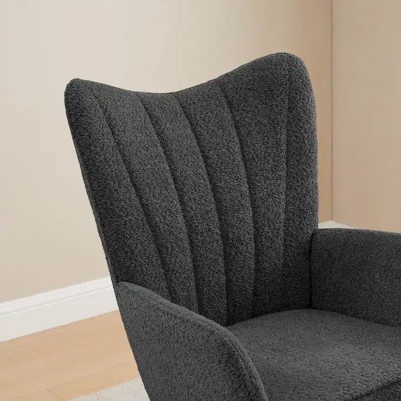 Boucle Upholstered Nursery Rocking Chair with Wood Legs, Set of 2